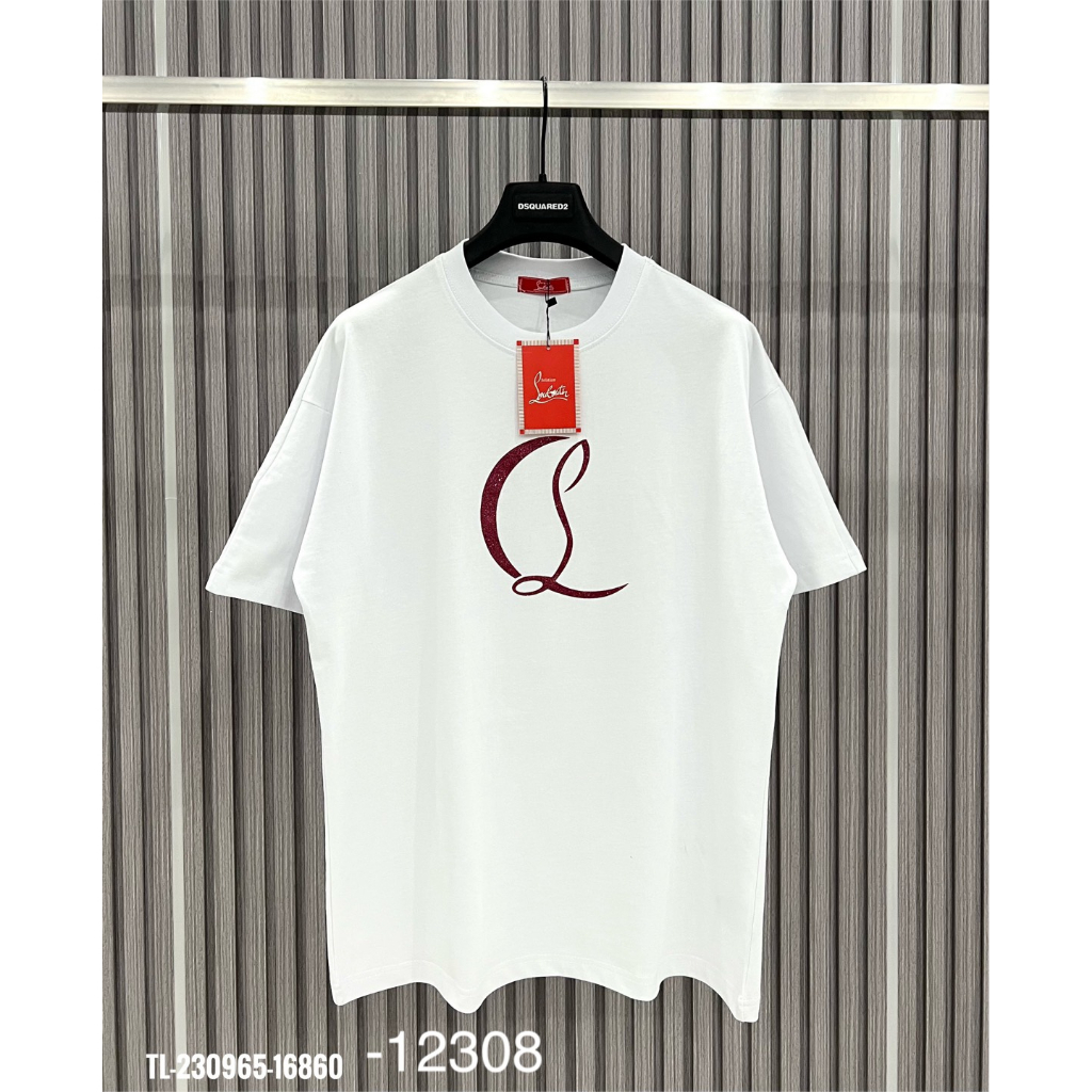 Áo Phông Nam Lou.bou.tin Đính Kim Tuyến Đỏ Hai Mặt Chất Cotton Mềm Mịn