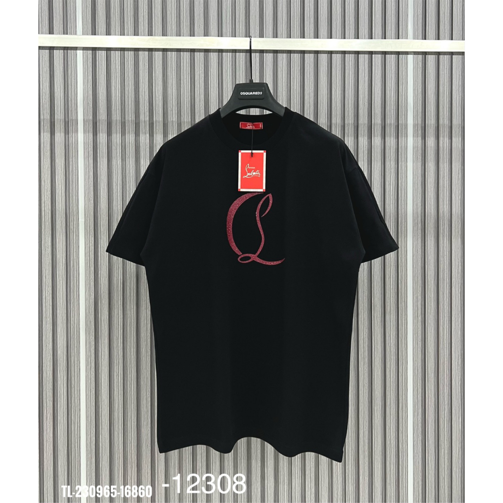 Áo Phông Nam Lou.bou.tin Đính Kim Tuyến Đỏ Hai Mặt Chất Cotton Mềm Mịn