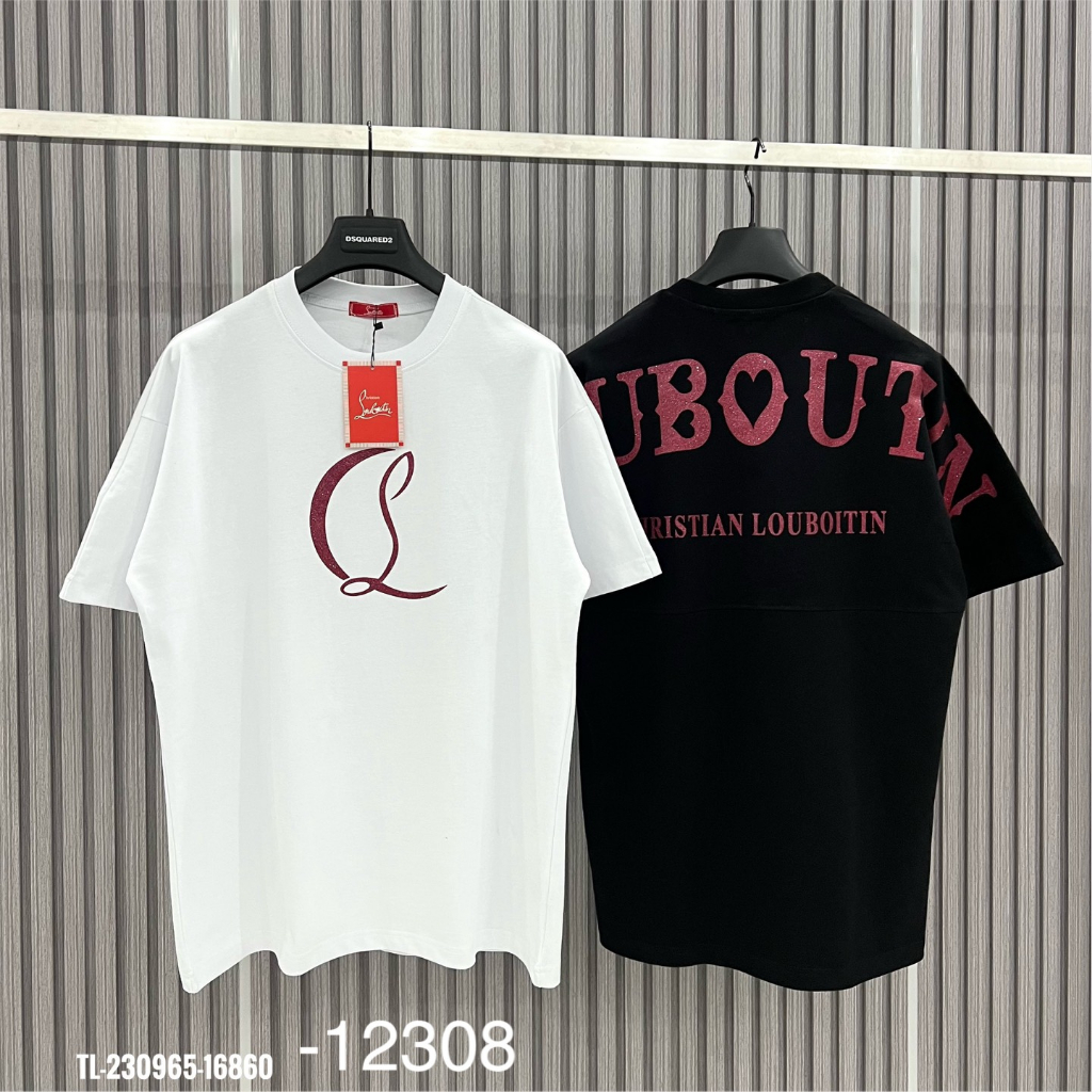 Áo Phông Nam Lou.bou.tin Đính Kim Tuyến Đỏ Hai Mặt Chất Cotton Mềm Mịn