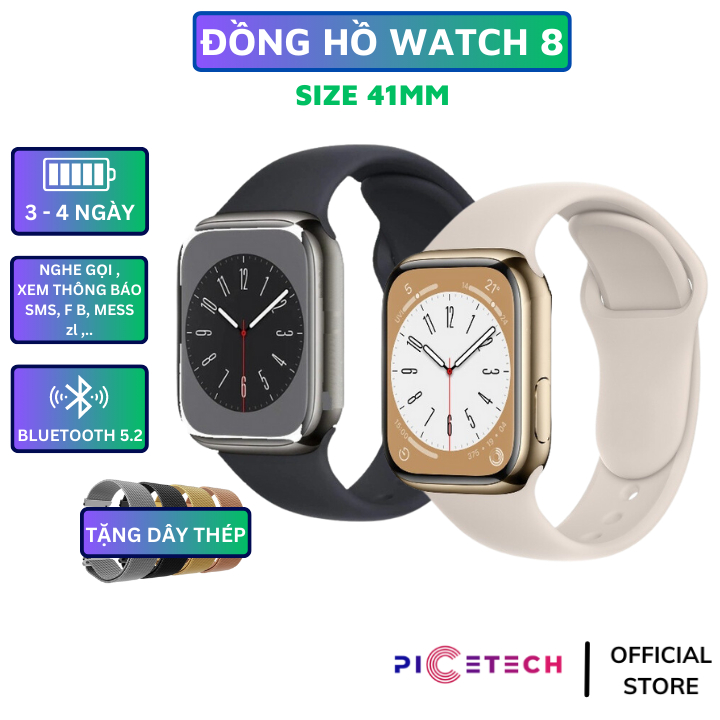Đồng Hồ WATCH 8 - 41mm Smartwatch Thông Minh Tràn Viền Thép , Kết Nối Bluetooth Sử Dụng Nghe Gọi - Chính Hãng PICETECH | BigBuy360 - bigbuy360.vn