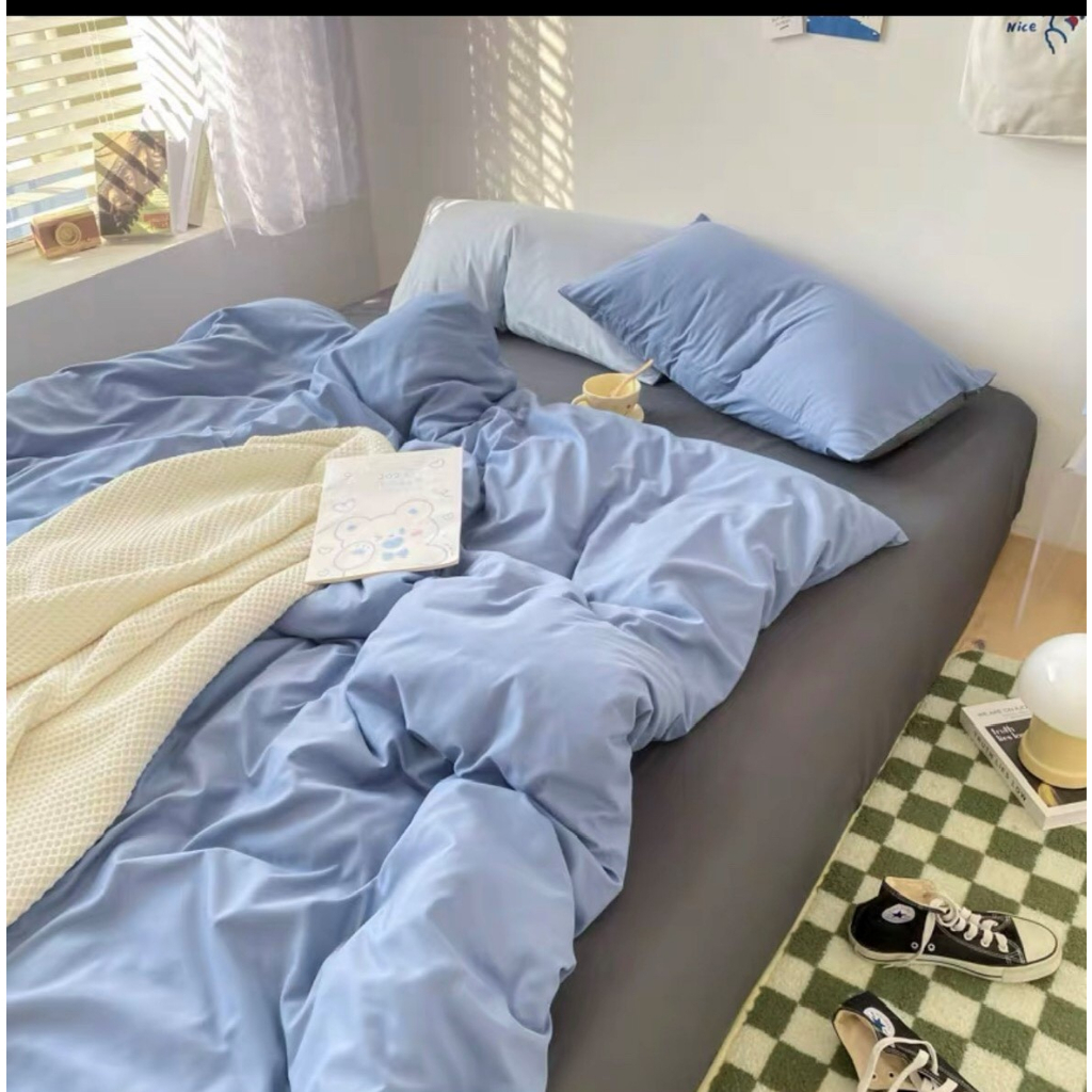 TICI BLUE| Bộ 4 Món Ga Gối Tici Màu Blue Mềm Mại Thoáng Mát