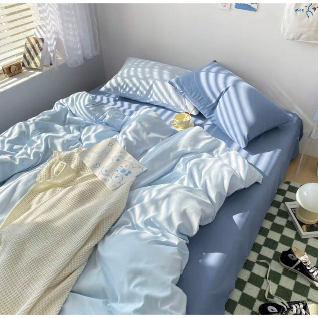 TICI BLUE| Bộ 4 Món Ga Gối Tici Màu Blue Mềm Mại Thoáng Mát