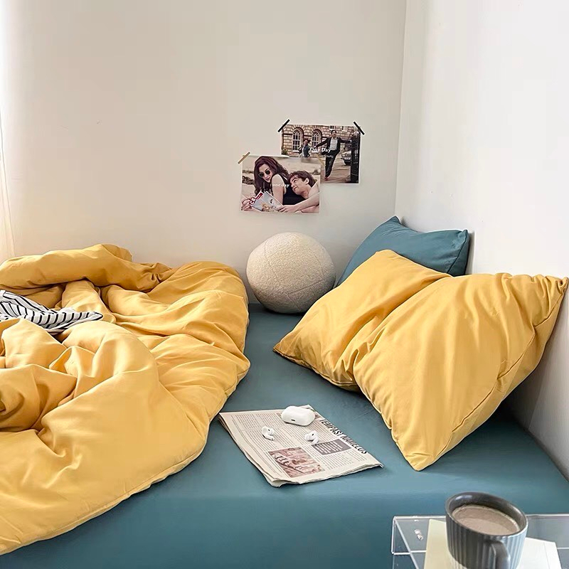 TICI BLUE| Bộ 4 Món Ga Gối Tici Màu Blue Mềm Mại Thoáng Mát