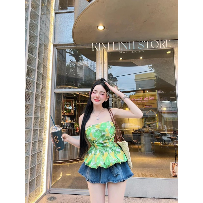 Áo Ống Quây Bí Cúp Ngực Hoạ Tiết Hoa Rực Rỡ Mùa Hè Sôi Động QCCC