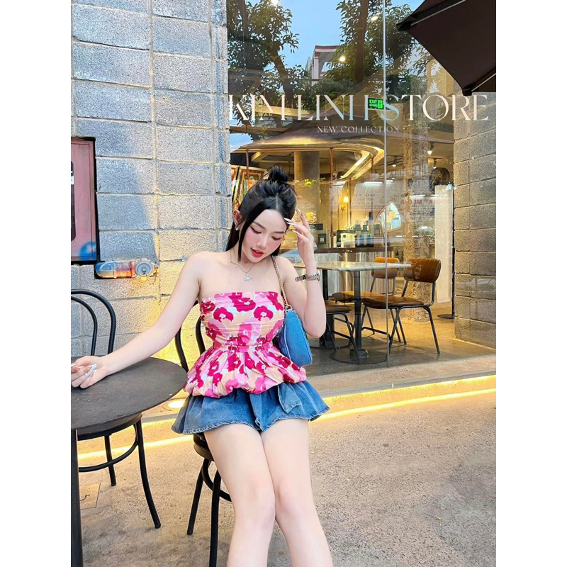 Áo Ống Quây Bí Cúp Ngực Hoạ Tiết Hoa Rực Rỡ Mùa Hè Sôi Động QCCC