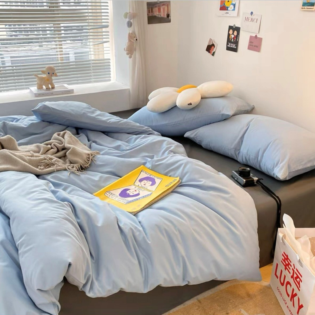 TICI BLUE| Bộ 4 Món Ga Gối Tici Màu Blue Mềm Mại Thoáng Mát