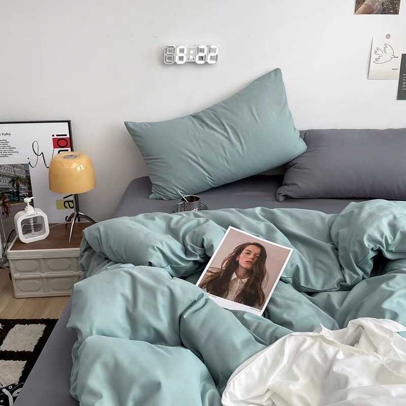 TICI BLUE| Bộ 4 Món Ga Gối Tici Màu Blue Mềm Mại Thoáng Mát