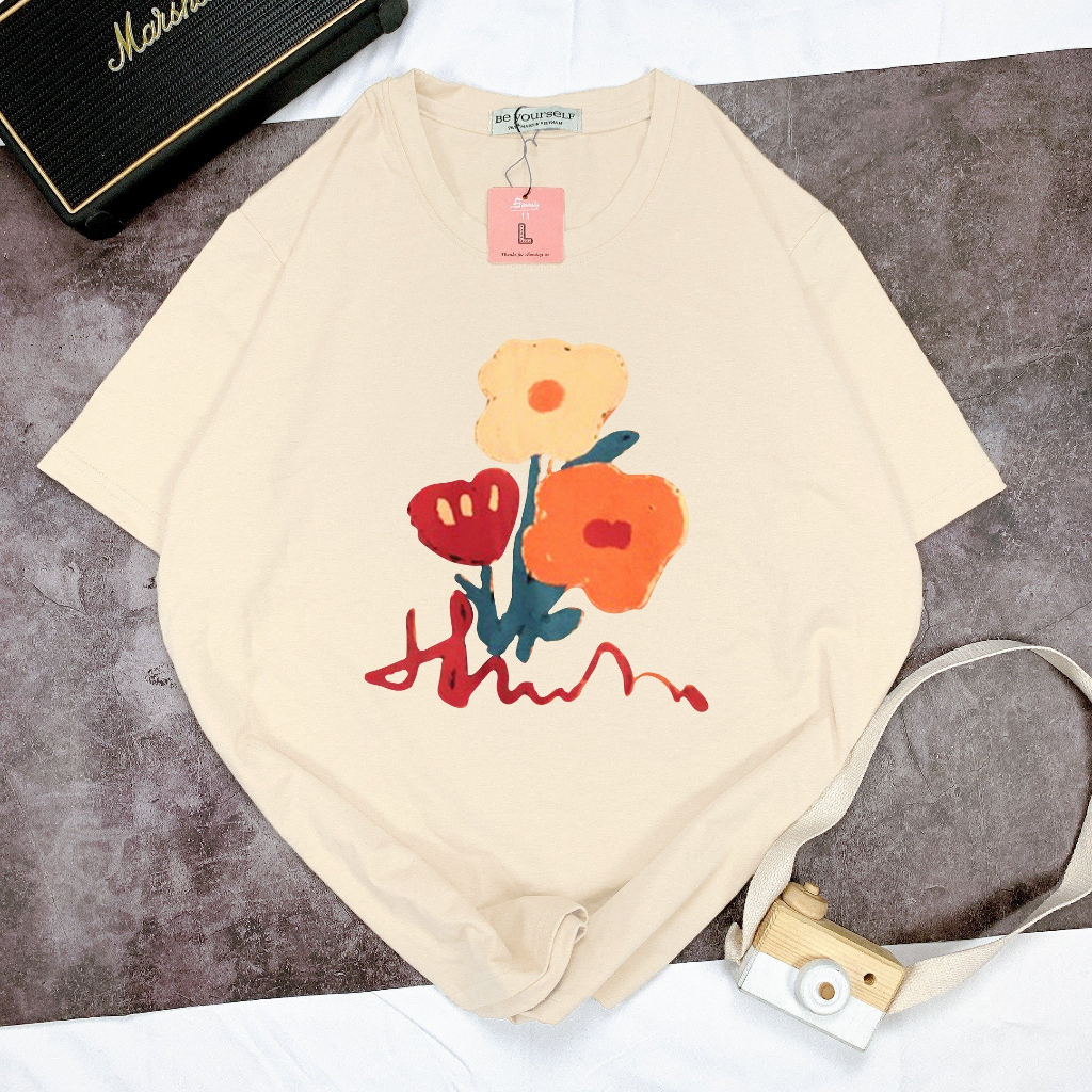 Áo Phông HÌNH BÔNG HOA VẼ TAY Áo Thun Local Brand Unisex Nam Nữ Form Rộng Tay Lỡ Cotton Vải Mát shop.lucas