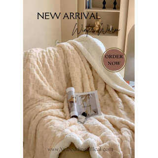 Chăn lông cừu len Chic Studio hoạ tiết Caro hàng nhập khẩu 2.5kg dày dặn ấm áp màu Trắng Kem Xịn Decor