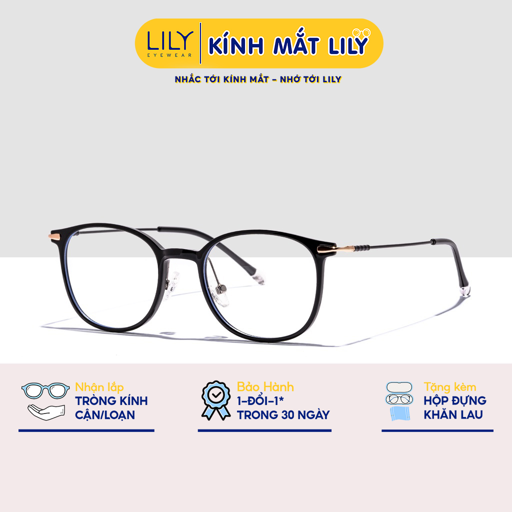 Gọng kính mắt tròn nam nữ LILYEYEWEAR chống ánh sáng xanh chất liệu nhựa thanh mảnh kiểu dáng Hàn Quốc M3702