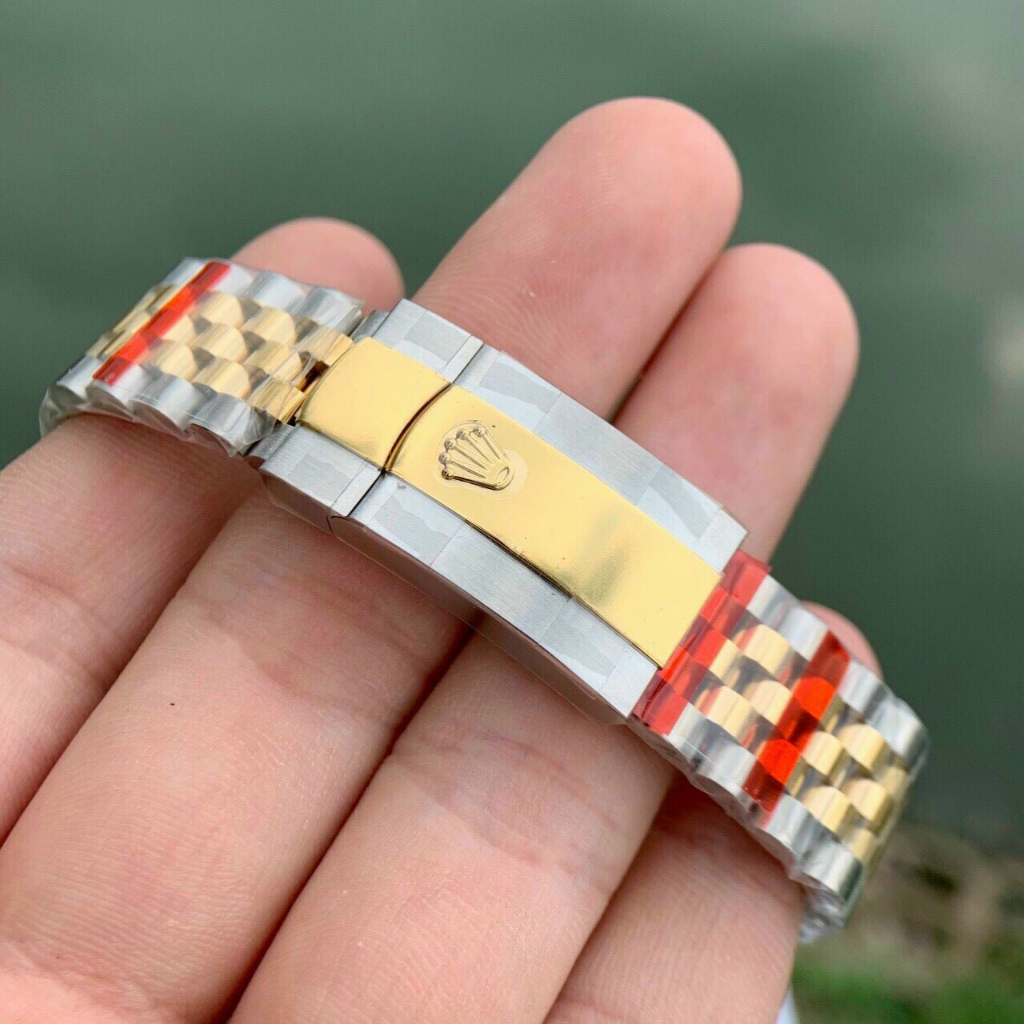 Đồng hồ Nam Rl 3kim mặt khảm trai  dây kim loại đờ mi trắng pha vàng gold máy thuy sĩ EW dòng Automatic size 36mm