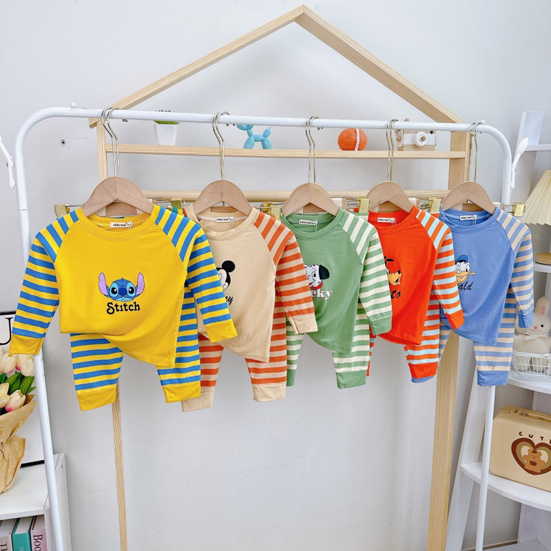 Bộ tay dài sọc thun lạnh chất vải loại 1 xịn đẹp mát mịn hàng chính hãng Minky mom sg