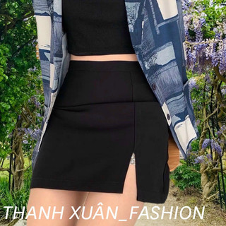 Quần giả váy xẻ tà 1 bên ,vải dày co giãn chân váy cony xẻ đùi ôm body , chân váy xẻ đùi dáng chữ a