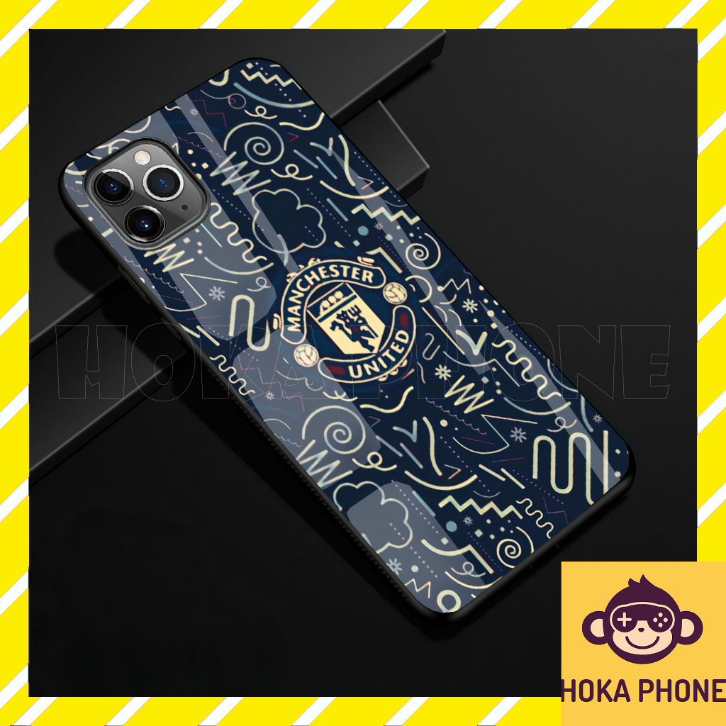 Ốp lưng iphone 11 câu lạc bộ MU kính cường lực Hoka cho IP 6 7 8 plus/ X Xs max/ 11 12 13 14 pro max