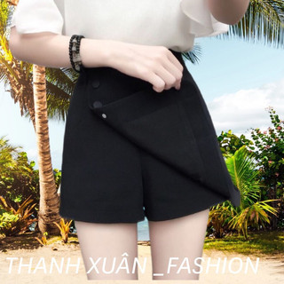 Quần váy cạp cao 3 khuy chất vải dày dặn mềm,co giãn. quần giả váy vạt chéo 3 nút bọc ,quần váy phối cúc, quần váy 3 cúc