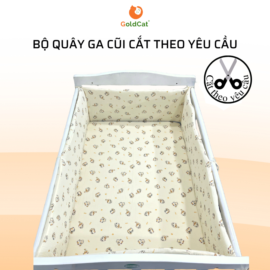 Bộ Quây Cũi Kèm Ga Vải Cho Cũi GOLDCAT Chất Liệu Cotton, Cắt May Theo Yêu Cầu, Không Gây Kích Ứng Cho Da Bé