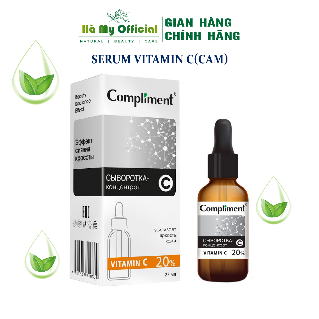 Serum Compliment dưỡng trắng cấp ẩm làm sạch sâu săn bóng da Vitamin C 20% HA 5% Salycilic Acid 2% BHA AHA PHA 27ml