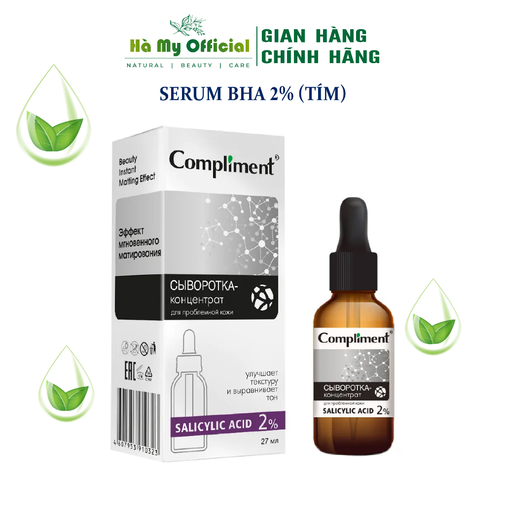 Serum Compliment dưỡng trắng cấp ẩm làm sạch sâu săn bóng da Vitamin C 20% HA 5% Salycilic Acid 2% BHA AHA PHA 27ml