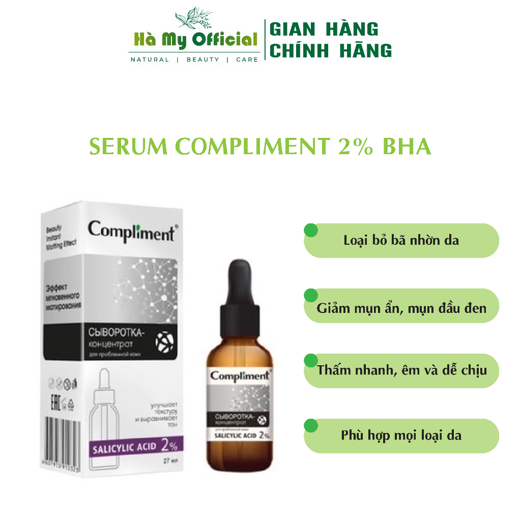 Serum Compliment dưỡng trắng cấp ẩm làm sạch sâu săn bóng da Vitamin C 20% HA 5% Salycilic Acid 2% BHA AHA PHA 27ml
