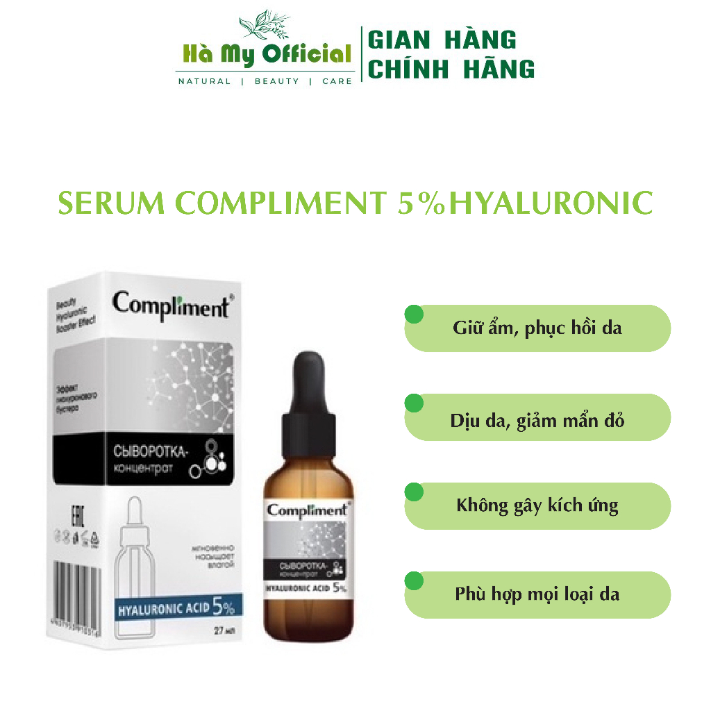 Serum Compliment dưỡng trắng cấp ẩm làm sạch sâu săn bóng da Vitamin C 20% HA 5% Salycilic Acid 2% BHA AHA PHA 27ml