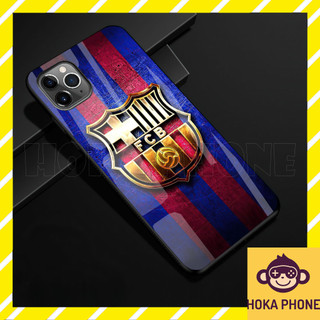 Ốp lưng ip bóng đá Barca kính cường lực Hoka cho IP 6 7 8 plus/ X Xs max/ 11 12 13 14 pro max