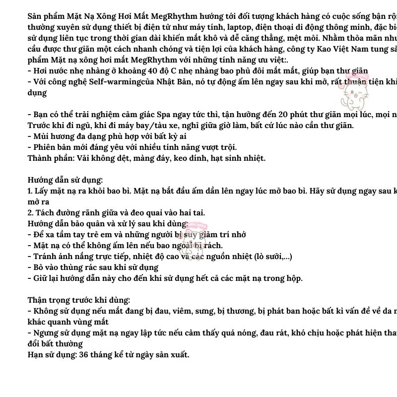 Mặt Nạ Xông Hơi Giúp Nóng Giúp Thư Giãn Mắt Kao Nhật Bản Lẻ 1 Miếng