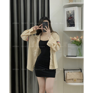 Set đầm body 2 dây áo sơmi kem