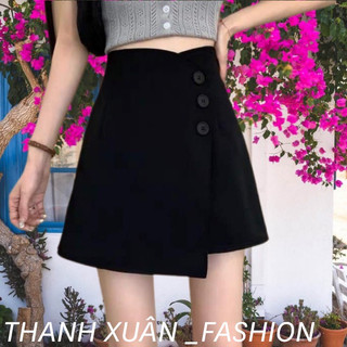 Quần giả váy cạp cao vạt lệch đính 3 cúc, Quần giả váy lưng cao phối cúc xiêu xinh,