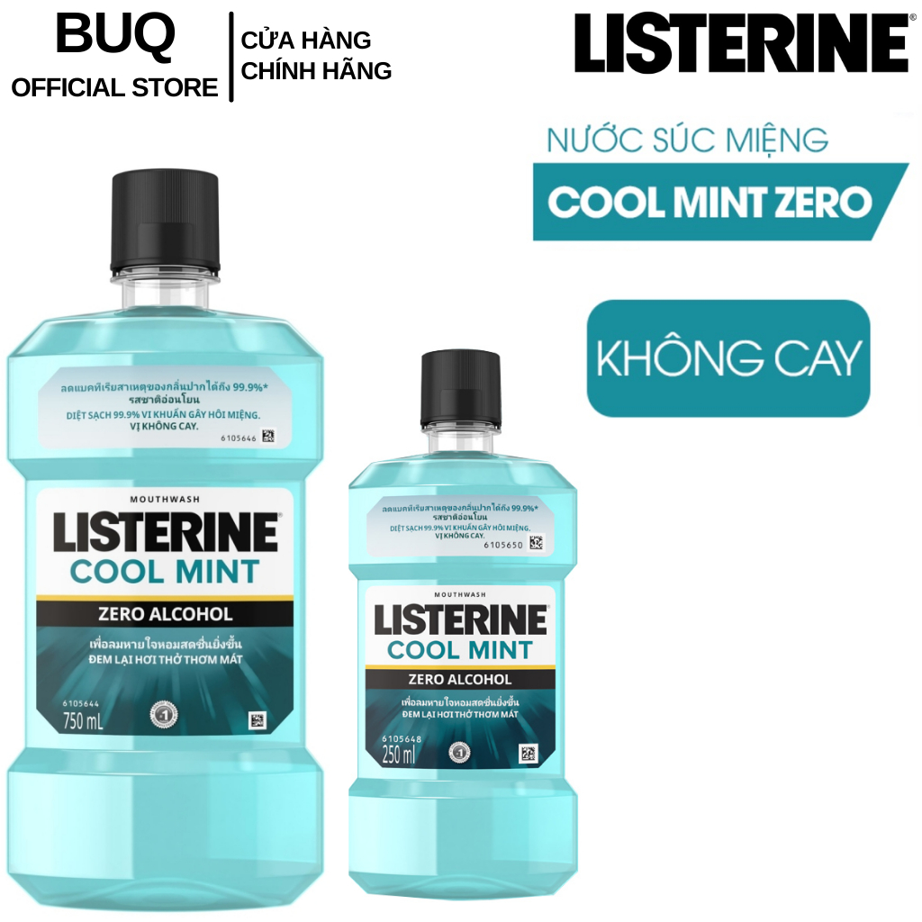 Nước Súc Miệng Không Cay Listerine Giúp Hơi Thở Thơm Mát Cool Mint Zero 750ml/250ml