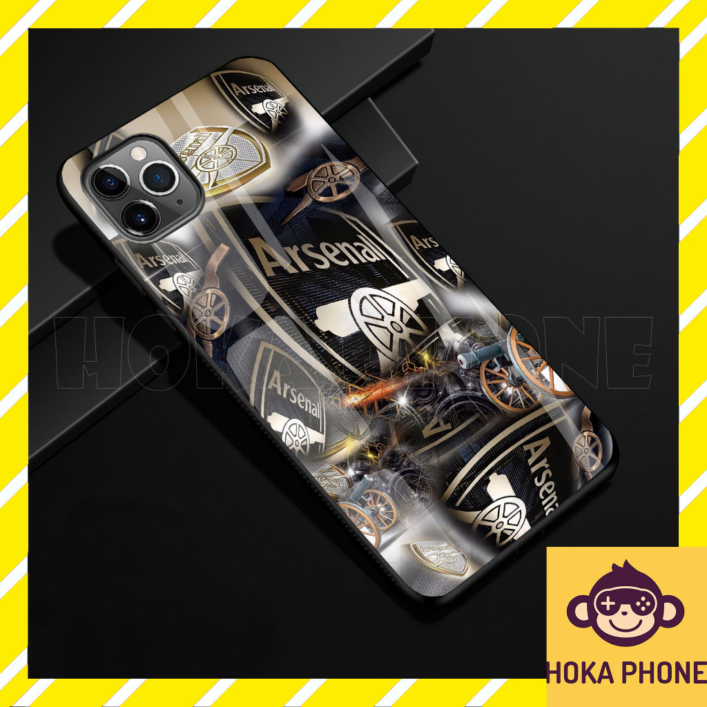 Ốp lưng ip 13 logo clb Arsenal kính cường lực Hoka cho IP 6 7 8 plus/ X Xs max/ 11 12 13 14 pro max