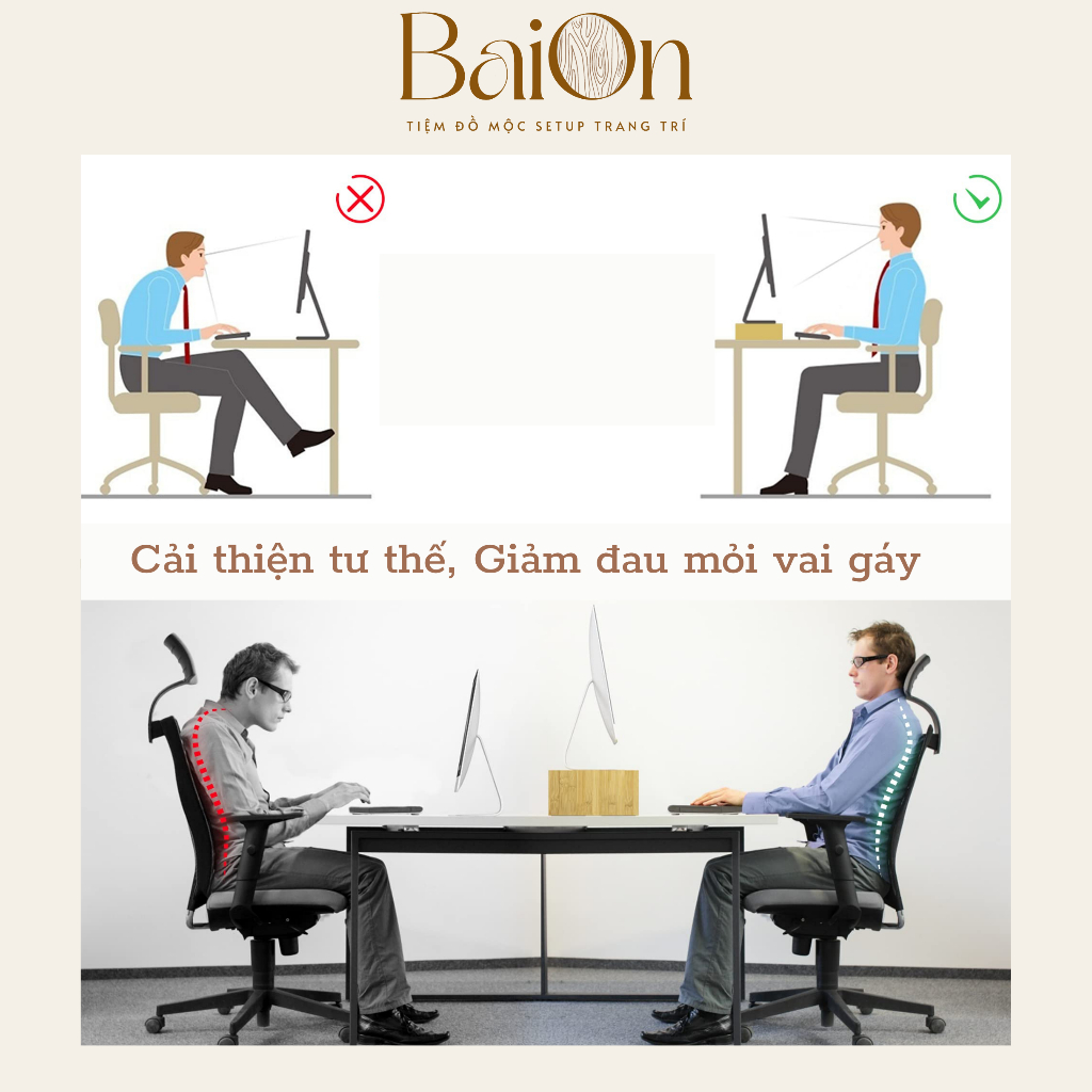 Kệ Để Máy Tính/ Kệ Màn hình/ Kệ Laptop bằng gỗ MDF - BaiOn - Dễ dàng tháo lắp -  Dài 80/100/120 cm