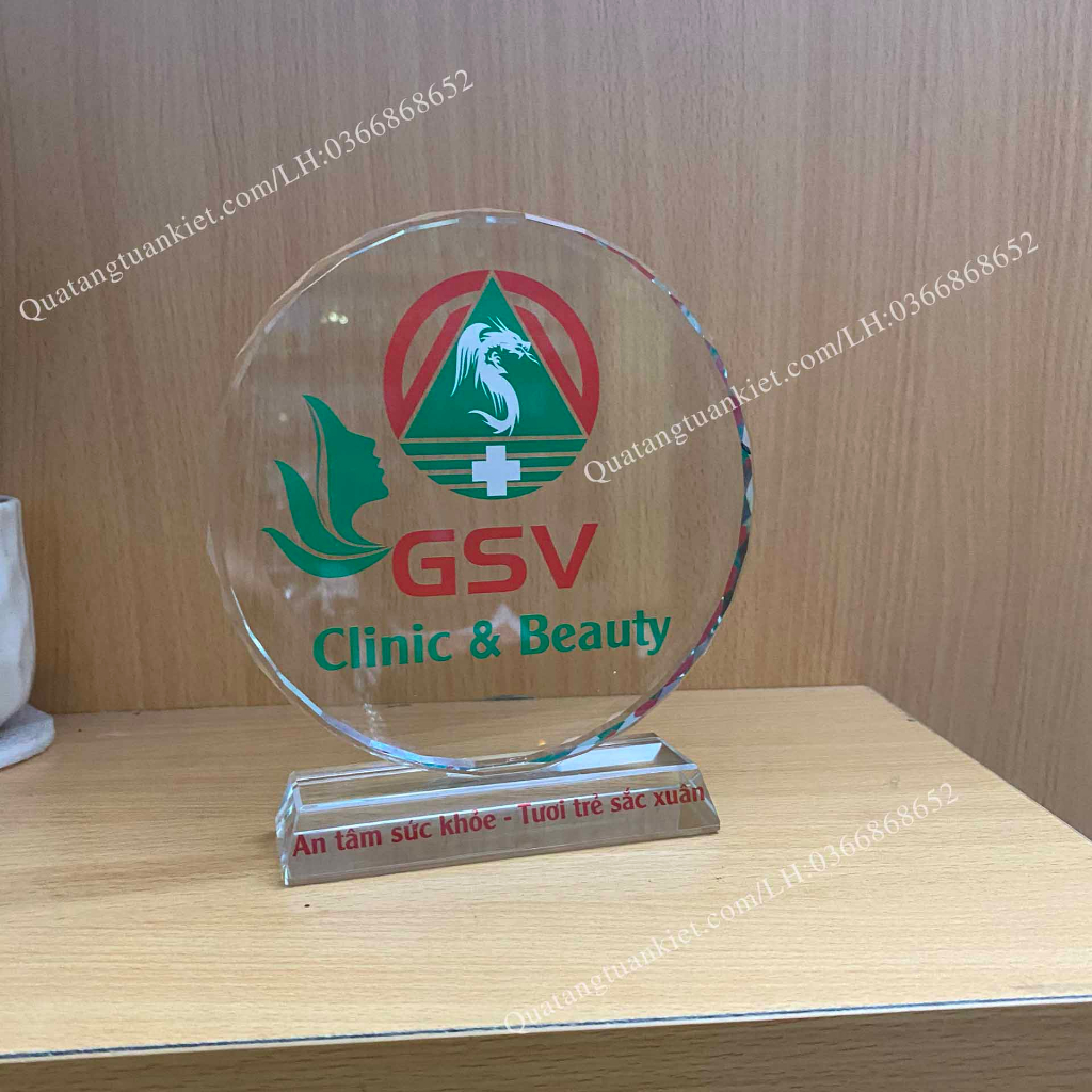 Cúp vinh danh pha lê K9 cao cấp hình tròn - in ấn theo yêu cầu