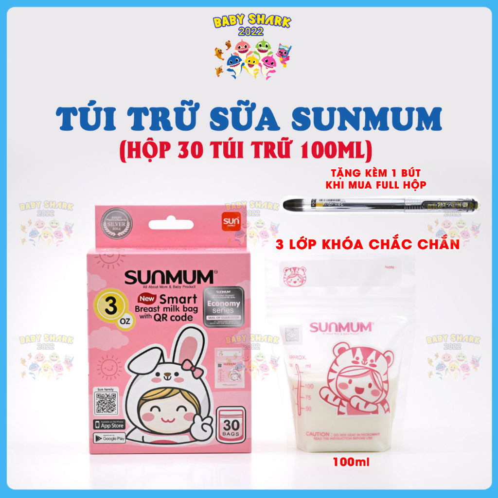 Hộp 30 túi trữ sữa 100ml Sunmum Thái Lan mẫu mới