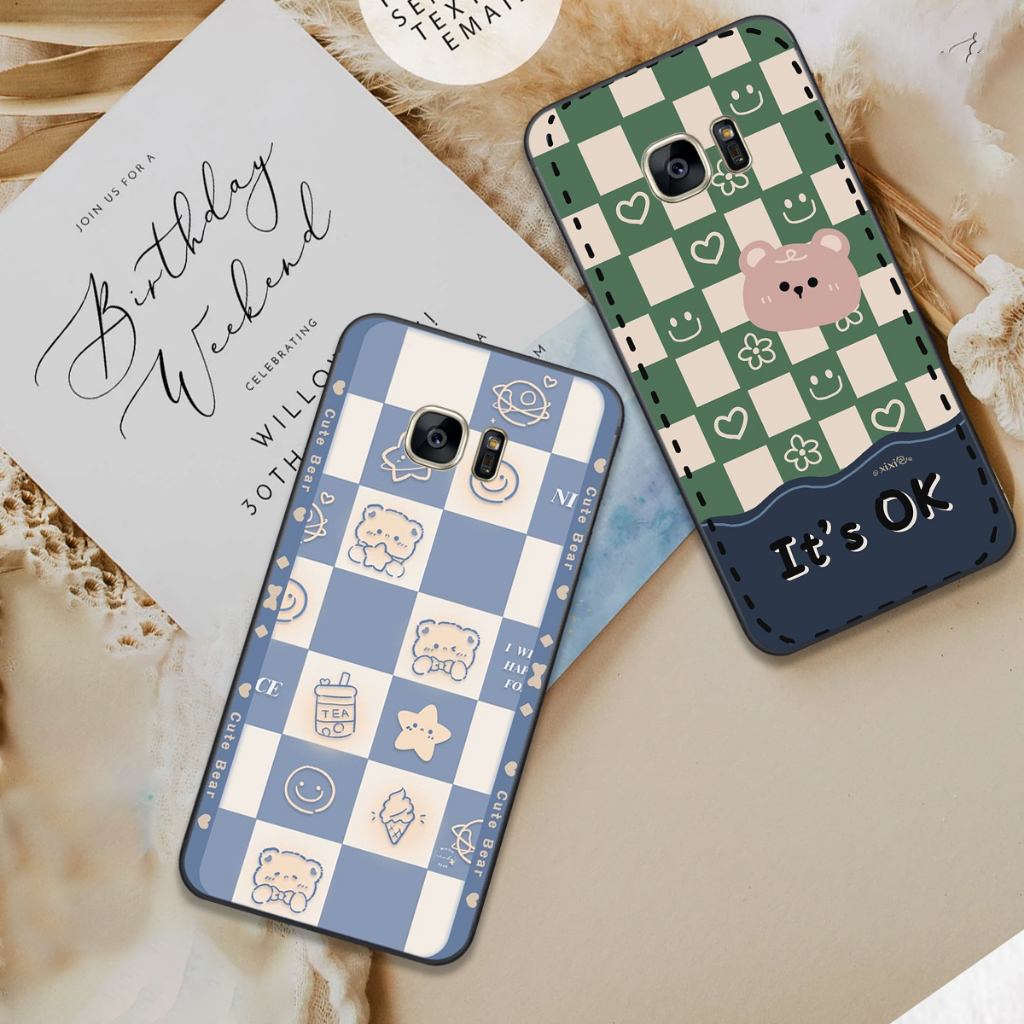 Ốp Samsung S6 / S6 Edge / S7 Edge / Note 5 / S7 in hình họa tiết kẻ caro mặt cười trái tim đẹp hot trend
