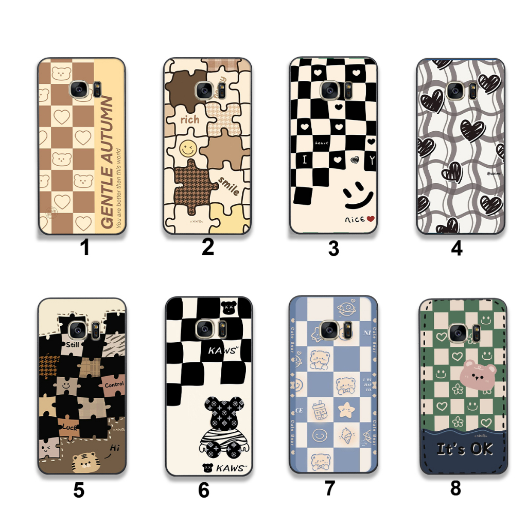 Ốp Samsung S6 / S6 Edge / S7 Edge / Note 5 / S7 in hình họa tiết kẻ caro mặt cười trái tim đẹp hot trend