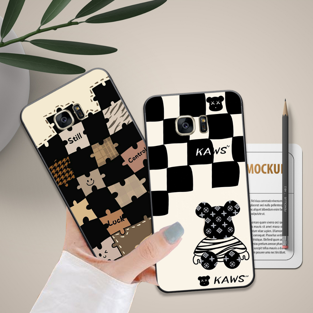 Ốp Samsung S6 / S6 Edge / S7 Edge / Note 5 / S7 in hình họa tiết kẻ caro mặt cười trái tim đẹp hot trend
