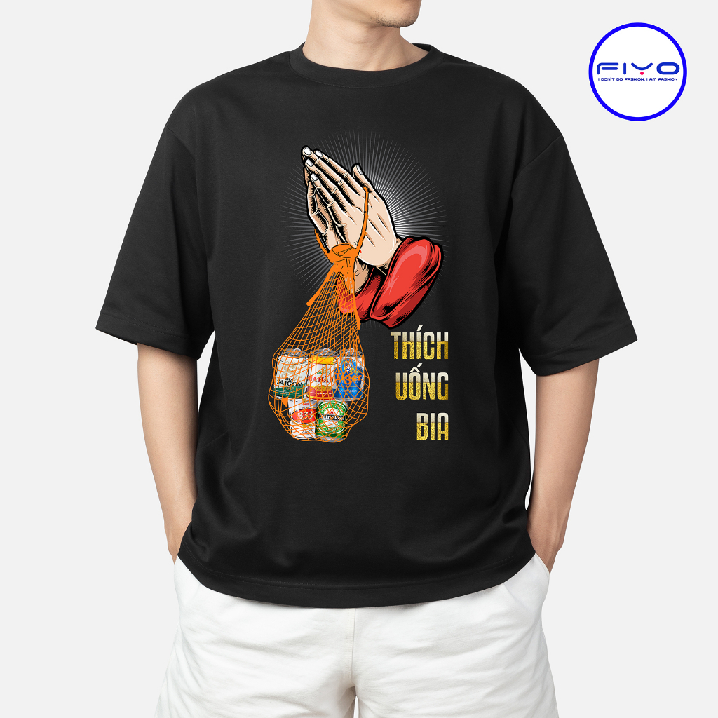 Áo Thun Unisex Nam Nữ Tay Lỡ Form Rộng Oversize FiYO, Áo Phông Cotton 100% Thích Uống Bia