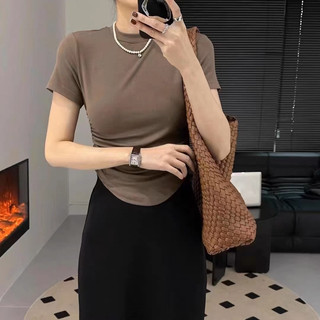 Áo babytee nhún eo cổ tròn áo thun ôm body