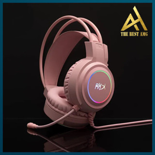 Tai Nghe Máy Tính Chụp Tai Có Mic Headphone Gaming Led Rgb RKX Có Dây Màu Hồng - Tai Nghe PC Laptop Bass Cực Mạnh
