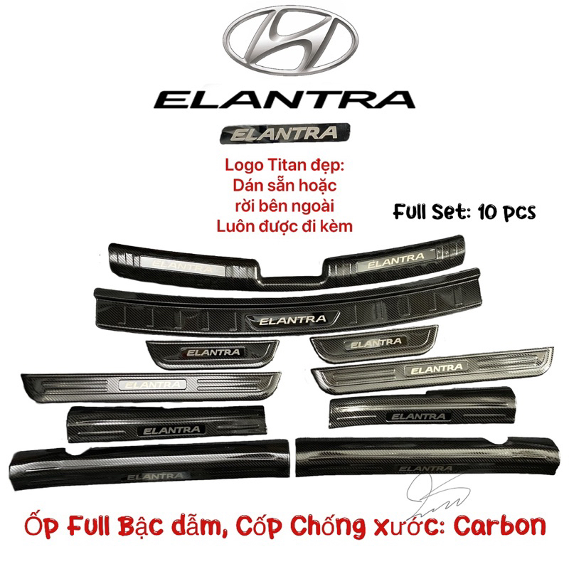 Ốp bậc cửa Nẹp bước chân xe Elantra 2017 - 2022 Carbon Chống trầy cốp trong ngoài phụ kiện dán hyundai 18 2019 2020 2021