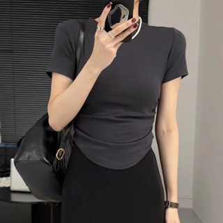 Áo babytee nhún eo cổ tròn áo thun ôm body