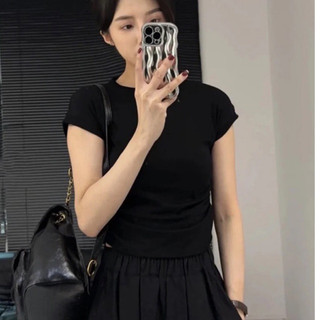 Áo babytee nhún eo cổ tròn áo thun ôm body