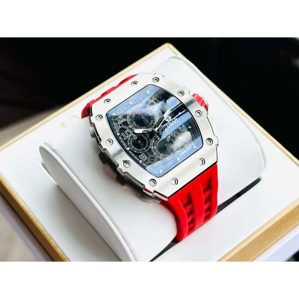 Đồng hồ nam dây cao su Tsar Bomba Luxury USA Chronograph Red Tone