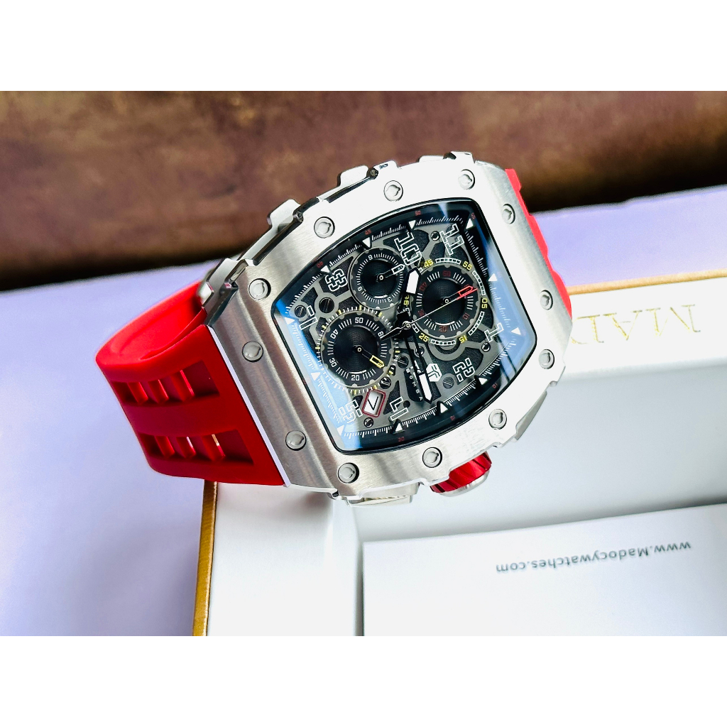 Đồng hồ nam dây cao su Tsar Bomba Luxury USA Chronograph Red Tone