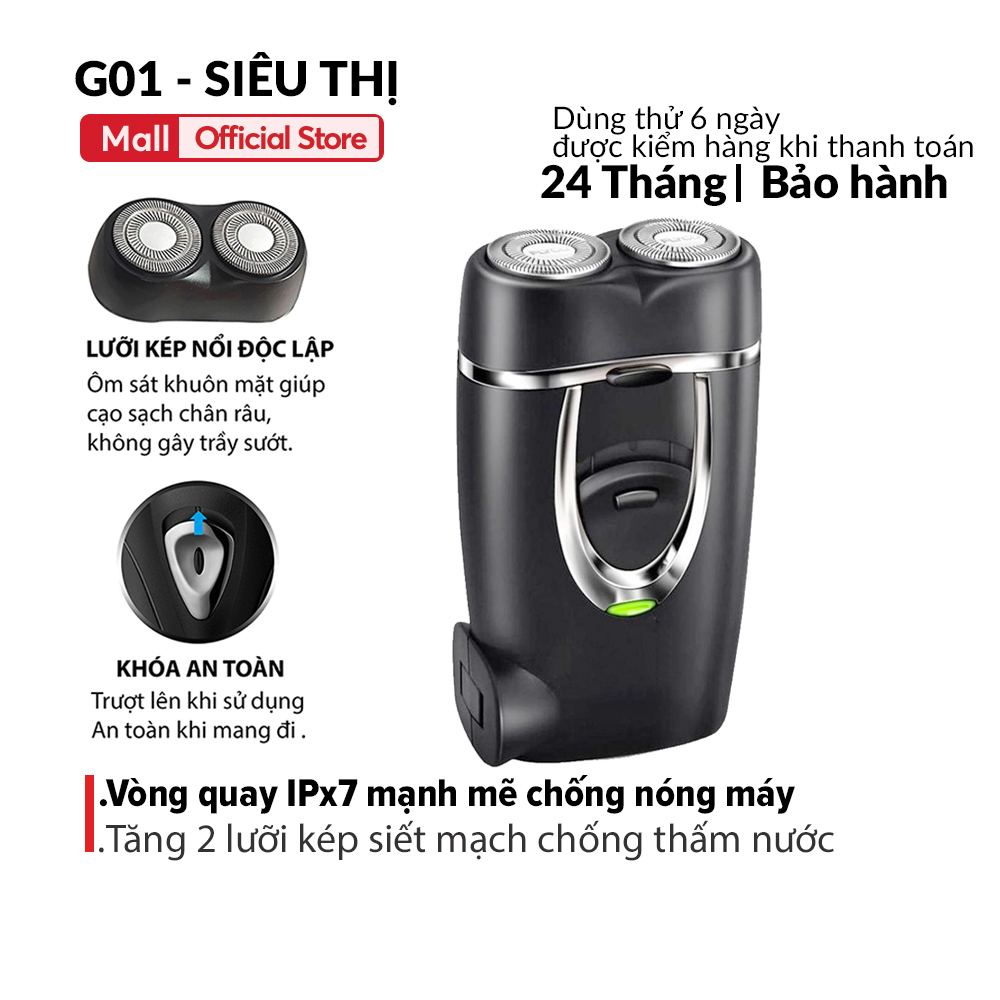 Máy cạo râu chống nước G01 IPX7 đa năng 2 lưỡi kép linh hoạt không tổn thương da