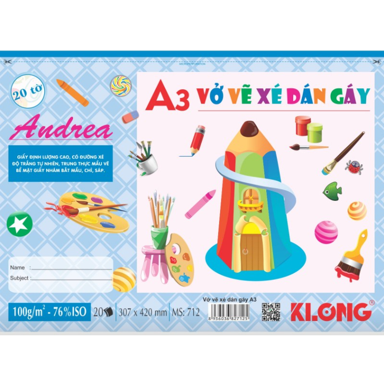 Vở vẽ A3/ A4 KLong giấy mịn chuyên dụng gáy lò xo/ gáy dán