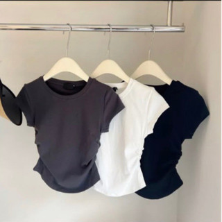 Áo babytee nhún eo cổ tròn áo thun ôm body