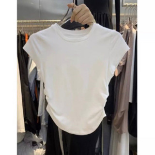 Áo babytee nhún eo cổ tròn áo thun ôm body
