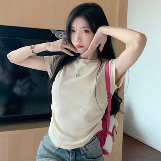 Áo babytee nhún eo cổ tròn áo thun ôm body