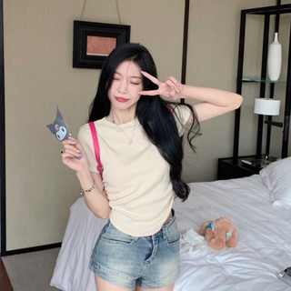 Áo babytee nhún eo cổ tròn áo thun ôm body